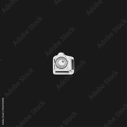 Engraved Retro Camera icon logo flat vector design