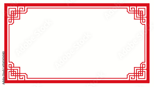 Elegant red chinese style decorative border with intricate geometric corner ornaments