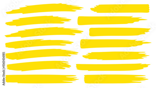 Brush Strokes in Radiant Yellow: A collection of vivid yellow brush strokes, meticulously painted to showcase expressive texture and movement, creating a versatile visual element for design projects.