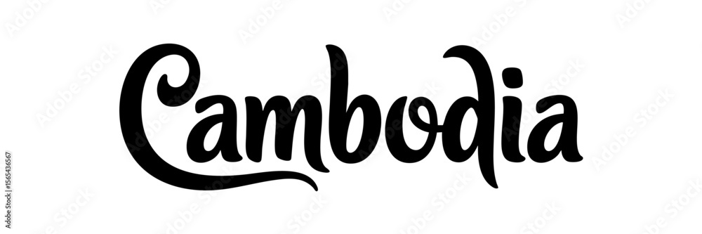 Cambodia Handwritten Modern Calligraphy Black Lettering Isolated on White Background, Country Name Typography for Travel, Poster, Branding