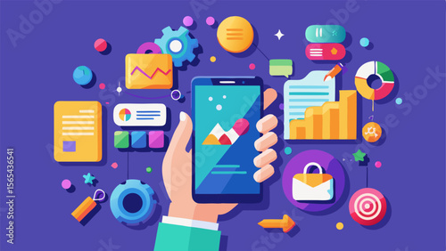 Mobile Application and Interface: a vibrant, modern design emphasizing the seamless integration of mobile technology and user experience, this image conveys a sense of innovation, efficiency.