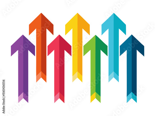 Diverse group of colorful arrows pointing upwards symbolizing growth and progress