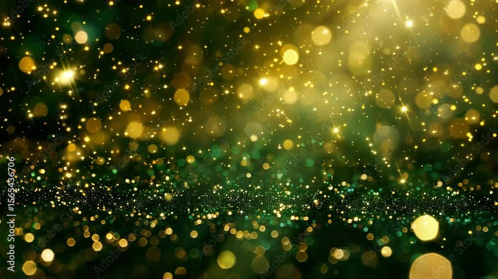 Glittering green and gold bokeh lights background for celebration and festive design