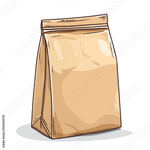 Hand-Drawn Cartoon Vector Illustration of a Brown Paper Bag