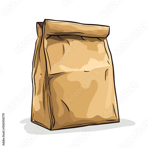 Brown Paper Bag Cartoon Vector and Illustration Hand