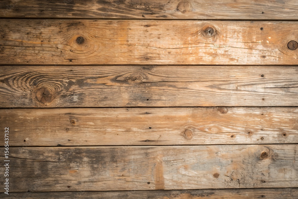 Naklejka premium Rustic weathered wooden planks with prominent knots and grain patterns creating a textured natural background