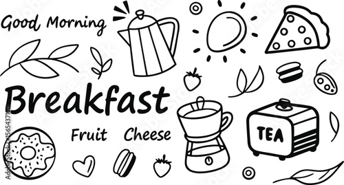 vector breakfast and morning icon set,

Fast food sketch for fastfood restaurant or bistro. Vector cheeseburger burger or hotdog sandwich snack, french fries or pizza and coffee or soda drink, taco 
