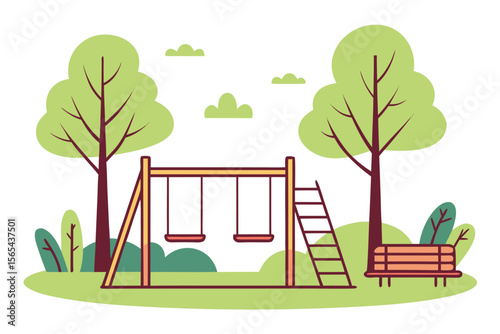 Empty Playground Scene Kids Amusement Area Landscape Illustration