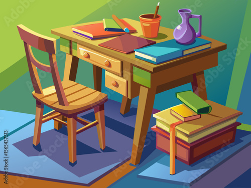 vector of A table and chair for studying made with MDF wood, stylish and beautiful for those who like problems.