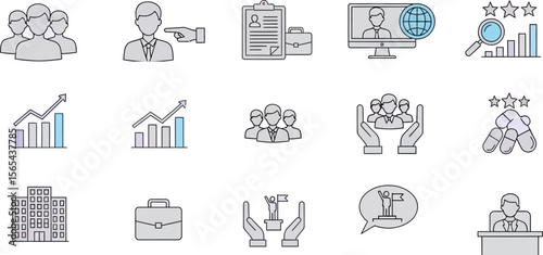 Hr management and recruitment vector icons for business and job seekers