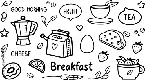 vector breakfast and morning icon set,

Fast food sketch for fastfood restaurant or bistro. Vector cheeseburger burger or hotdog sandwich snack, french fries or pizza and coffee or soda drink, taco 