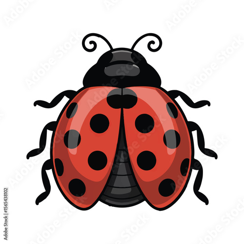 Cute cartoon ladybug with red shell and black spots isolated on a white background representing good luck and nature