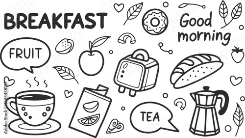vector breakfast and morning icon set,

Fast food sketch for fastfood restaurant or bistro. Vector cheeseburger burger or hotdog sandwich snack, french fries or pizza and coffee or soda drink, taco 