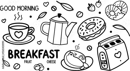 vector breakfast and morning icon set,

Fast food sketch for fastfood restaurant or bistro. Vector cheeseburger burger or hotdog sandwich snack, french fries or pizza and coffee or soda drink, taco 