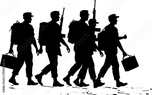 soldiers, military, army, marching, vector bundle