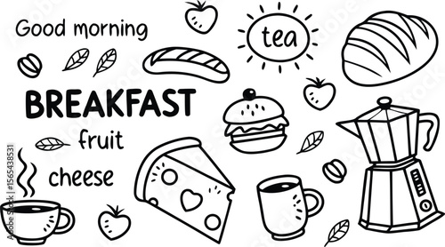 vector breakfast and morning icon set,

Fast food sketch for fastfood restaurant or bistro. Vector cheeseburger burger or hotdog sandwich snack, french fries or pizza and coffee or soda drink, taco 