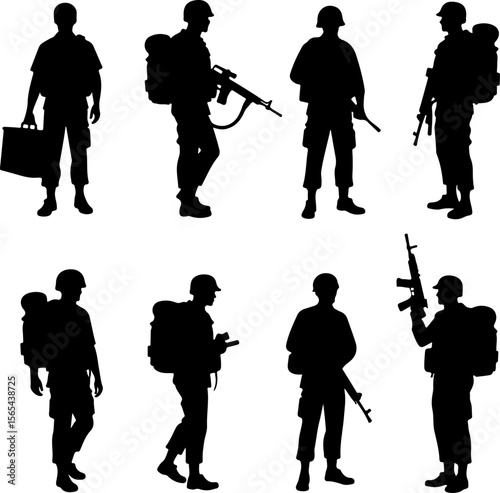 soldiers, military, army, marching, vector bundle