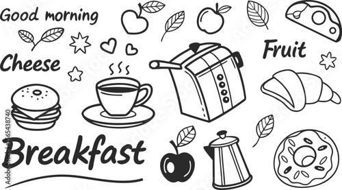 vector breakfast and morning icon set,

Fast food sketch for fastfood restaurant or bistro. Vector cheeseburger burger or hotdog sandwich snack, french fries or pizza and coffee or soda drink, taco 