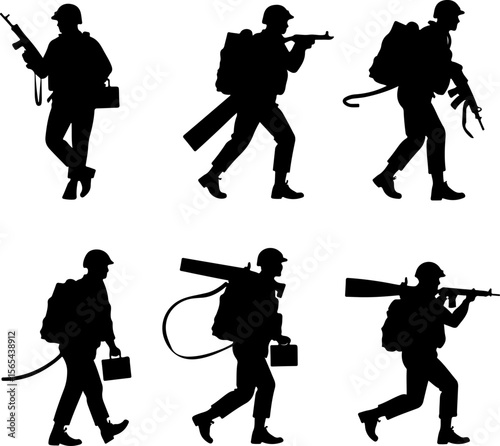 soldiers, military, army, marching, vector bundle
