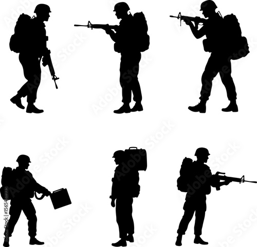 soldiers, military, army, marching, vector bundle