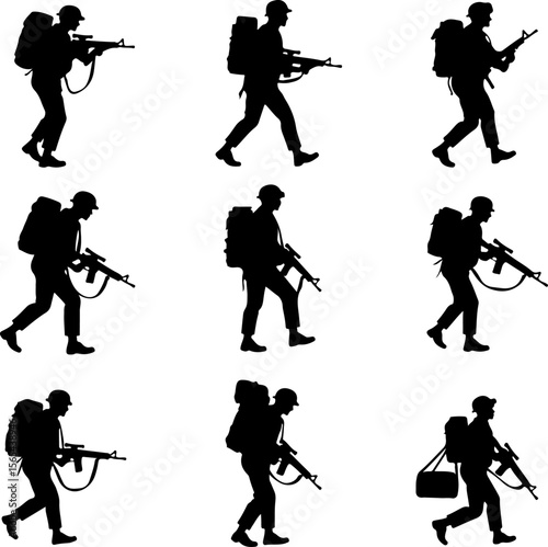 soldiers, military, army, marching, vector bundle