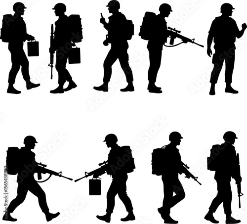 soldiers, military, army, marching, vector bundle