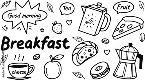 vector breakfast and morning icon set,

Fast food sketch for fastfood restaurant or bistro. Vector cheeseburger burger or hotdog sandwich snack, french fries or pizza and coffee or soda drink, taco 