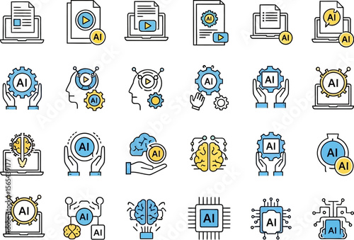 Artificial intelligence ai icons editable line icons technology innovation