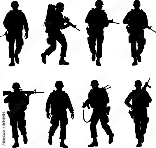soldiers, military, army, marching, vector bundle