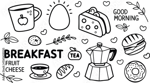 vector breakfast and morning icon set,

Fast food sketch for fastfood restaurant or bistro. Vector cheeseburger burger or hotdog sandwich snack, french fries or pizza and coffee or soda drink, taco 