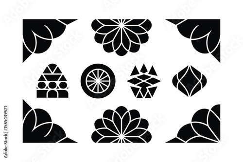 Black geometric decorative elements bundle abstract shapes