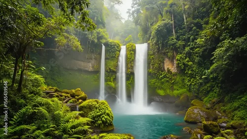 Lush Rainforest Waterfall Scene