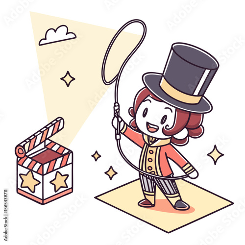 Cute Circus Ringmaster Cartoon Illustration – Whimsical Showbiz Character Design