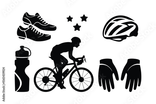 Cyclist gear bundle silhouette bicycle helmet