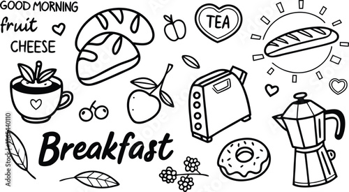 vector breakfast and morning icon set,

Fast food sketch for fastfood restaurant or bistro. Vector cheeseburger burger or hotdog sandwich snack, french fries or pizza and coffee or soda drink, taco 