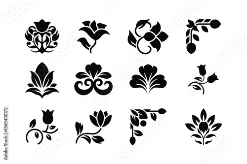 Floral decorative elements bundle silhouette vector