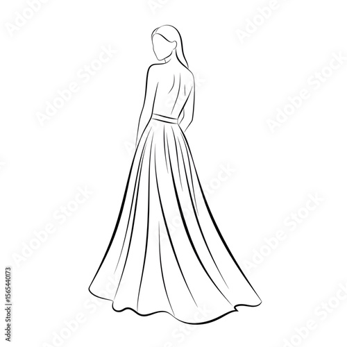 Woman in Long Flowing Dress – Minimalist Fashion Sketch