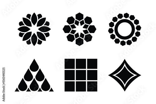 Geometric shapes bundle black silhouettes abstract circle