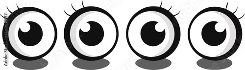 Four Cartoon Eyes with Eyelashes in a Row on White Background