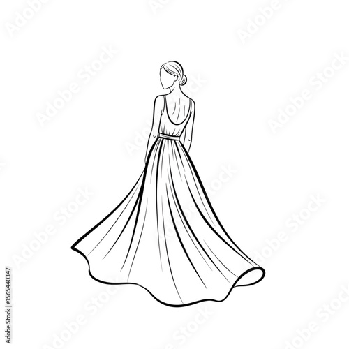 Woman in Long Flowing Dress – Minimalist Fashion Sketch