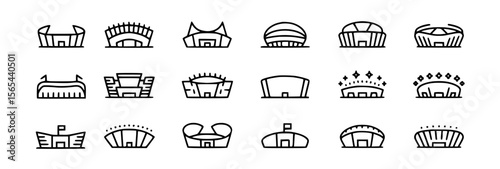 Diverse stadium architecture minimalist outline icons arena sports venue