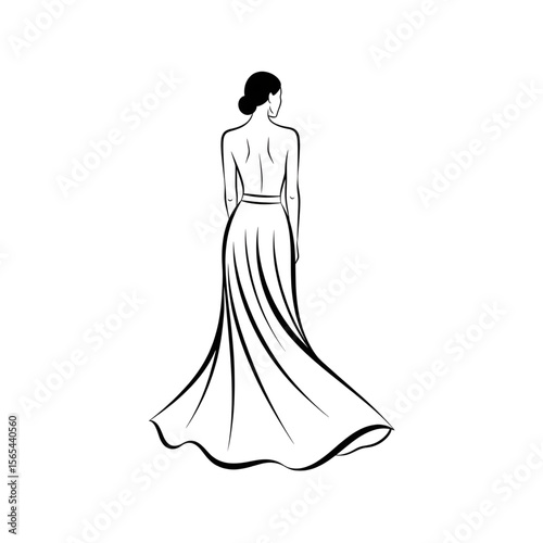 Woman in Long Flowing Dress – Minimalist Fashion Sketch