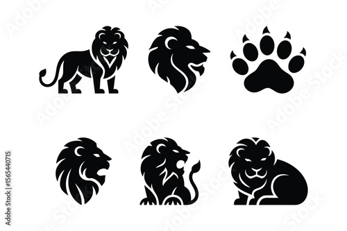 Lion bundle silhouette collection lions paw print