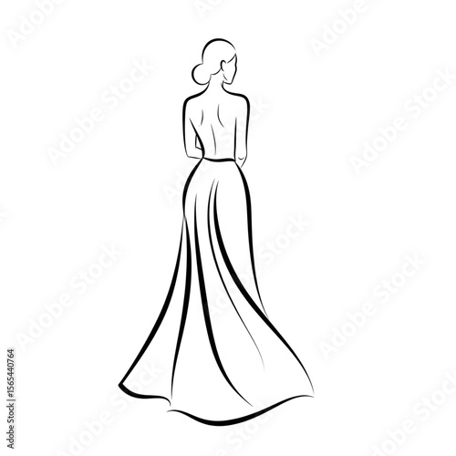 Woman in Long Flowing Dress – Minimalist Fashion Sketch