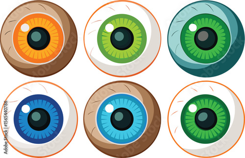Cartoon Eyeballs with Different Colors for Halloween or Medical Illustration