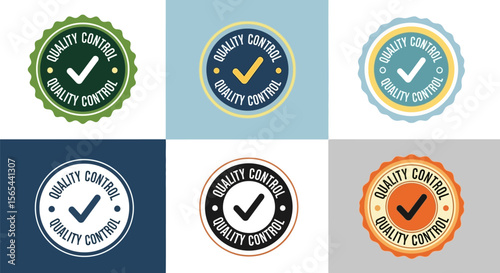 Quality control vector set of badges and labels for product assurance seo