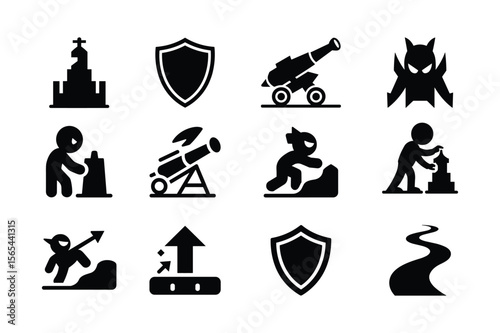 Silhouette bundle of medieval and fantasy icons church