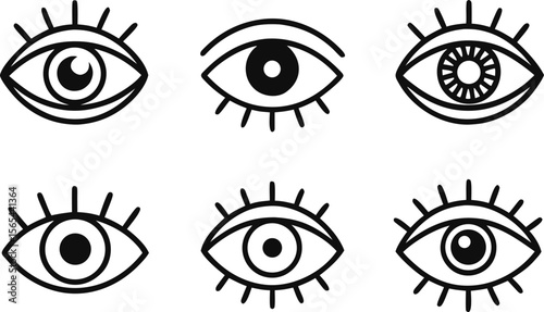 Collection of Six Stylized Eye Icons in Black and White