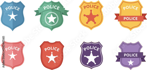 Police badge vector set illustration law enforcement security sheriff icons