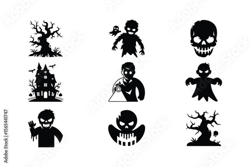 Spooky Halloween characters and haunted house bundle ghost zombie